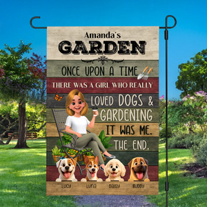 Once Upon A Time Garden Flag – Personalized Funny Story Gardener And Dogs