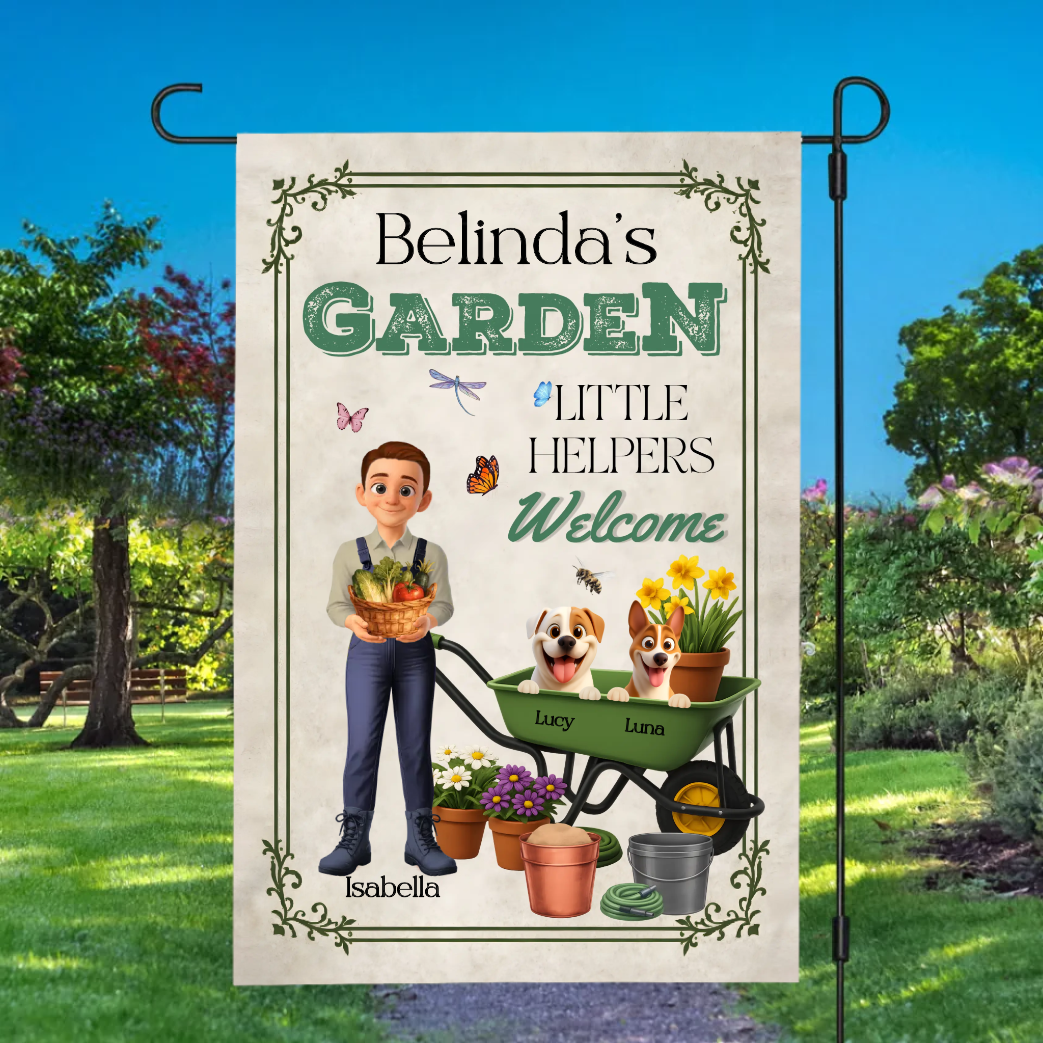 Personalized Little Helpers Welcome Garden Flag – Unique Gardener Gift
