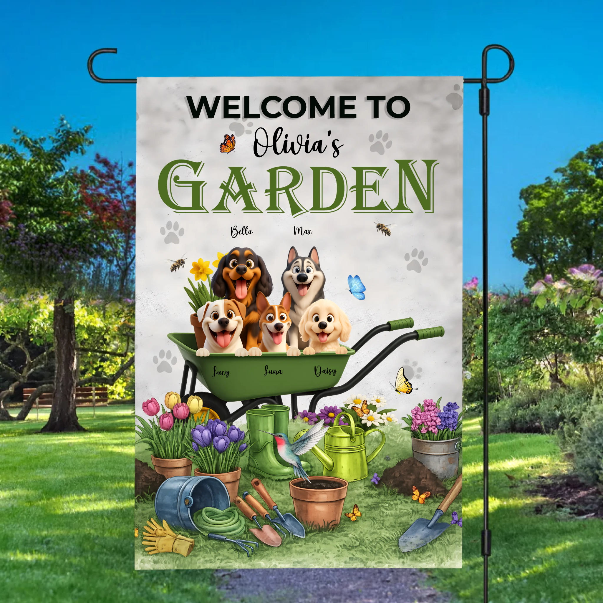 Unique Paw Print Background Garden Flag – Welcome To Garden