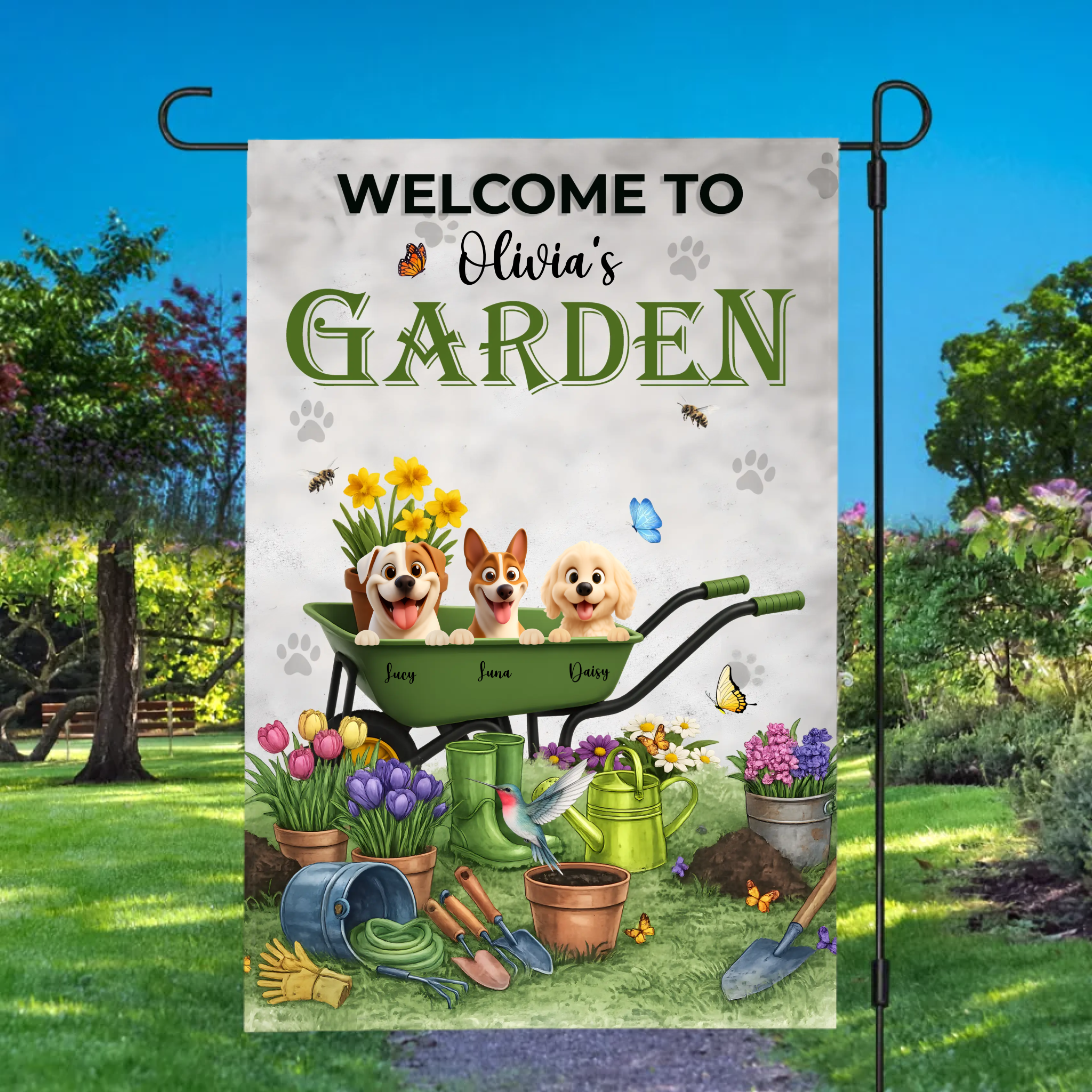 Unique Paw Print Background Garden Flag – Welcome To Garden