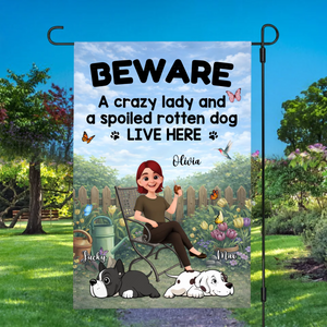 Bespoke Funny Lying Dog Garden Flag – Unique Present For Gardener