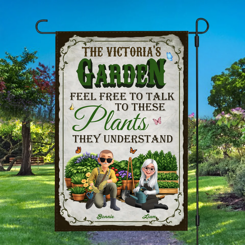 Talk To These Plants Garden Flag – Custom Couple Gardeners Gift