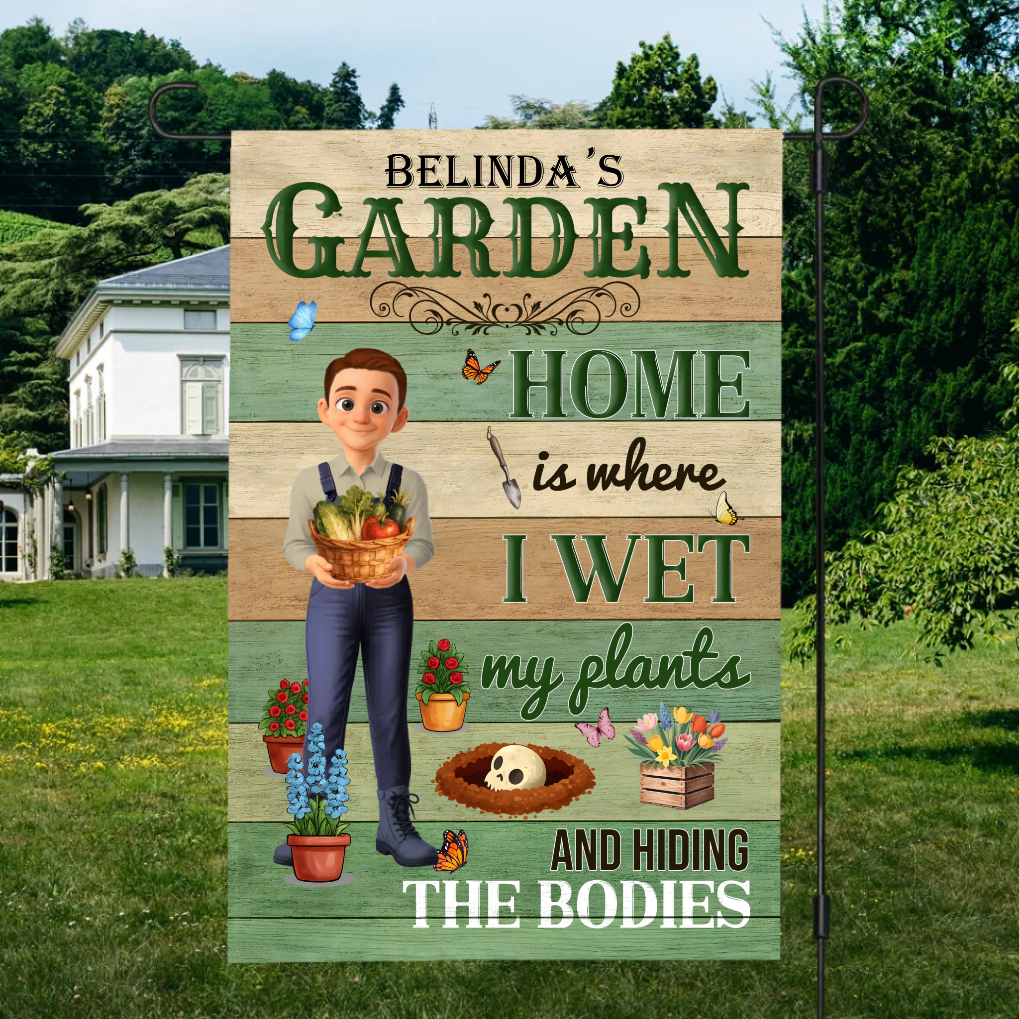 Personalized Hiding The Bodies Garden Flag – Funny Wet My Plants