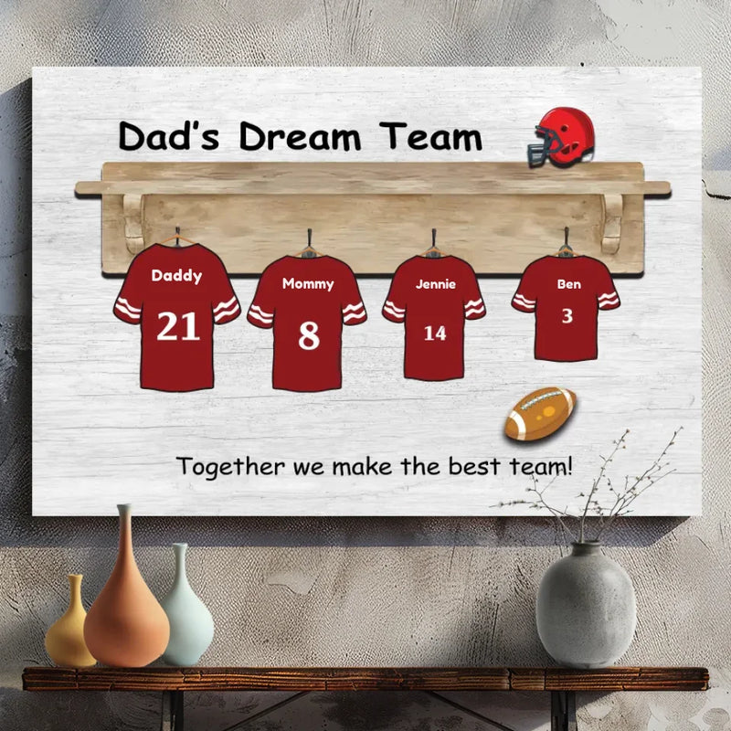 Dad's Dream Team - Canvas Art for Custom Soccer Jerseys #1 Quality at 89Prints