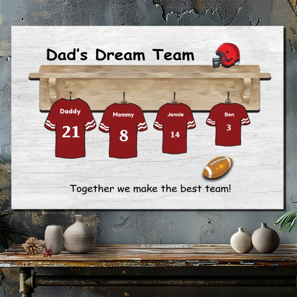 Dad's Dream Team - Canvas Art for Custom Soccer Jerseys #1 Quality at 89Prints