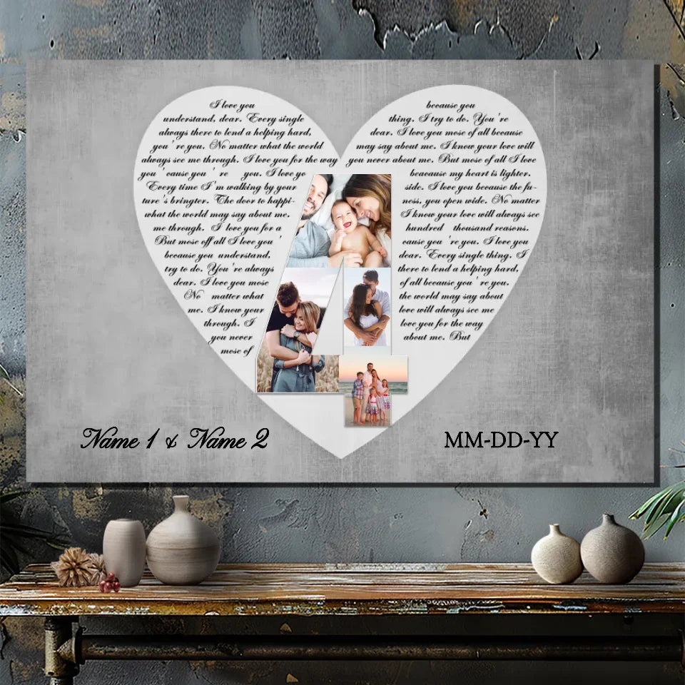 Personalized 4th Anniversary Canvas - Custom Photo & Name Art for Couples
