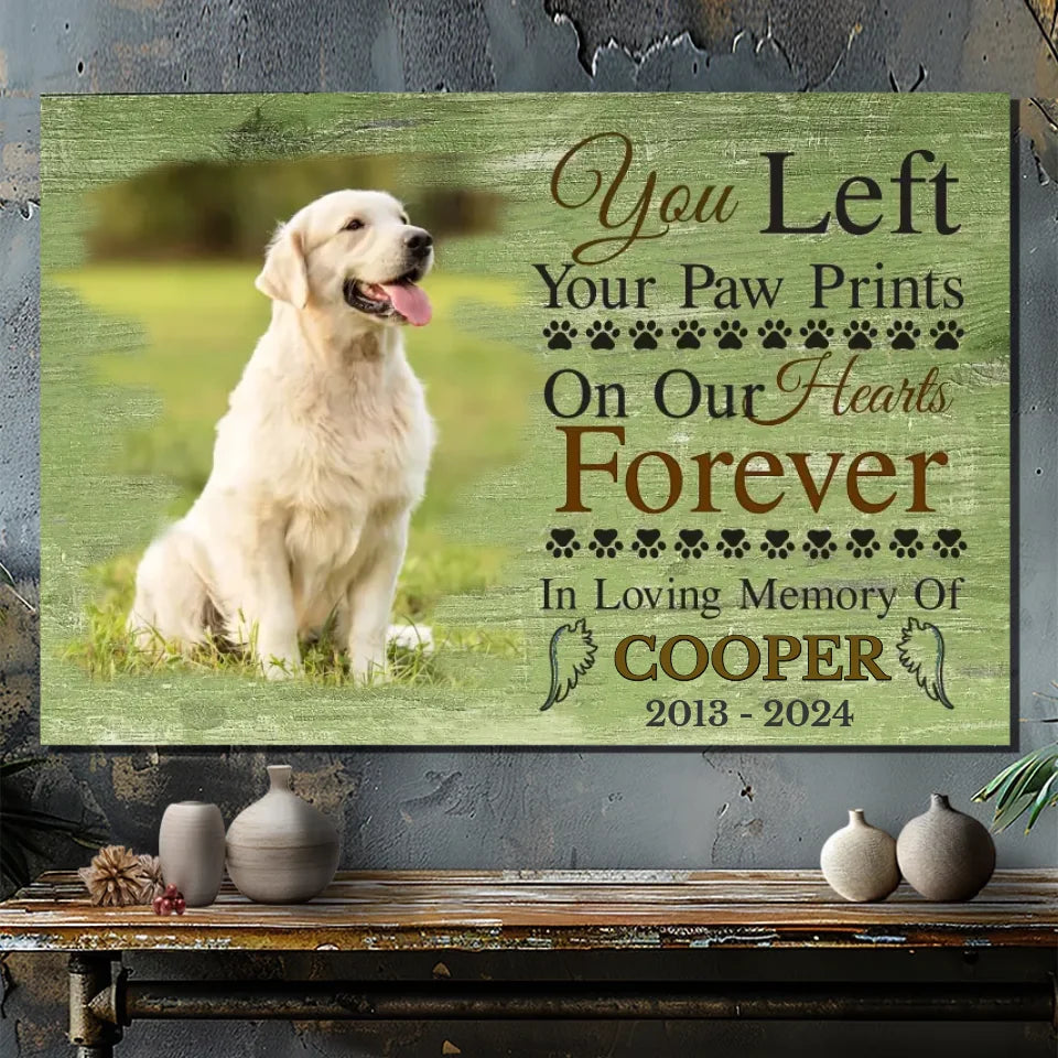 Personalized Pet Memorial Canvas At 89Prints- Paw Prints on Our Hearts