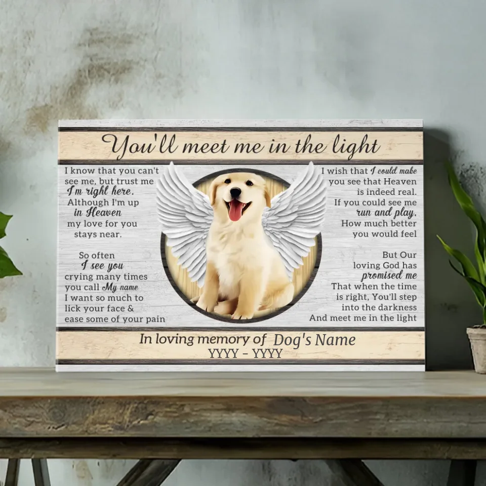 Meet Me in the Light: Personalized Pet Memorial Canvas Painting at 89Prints