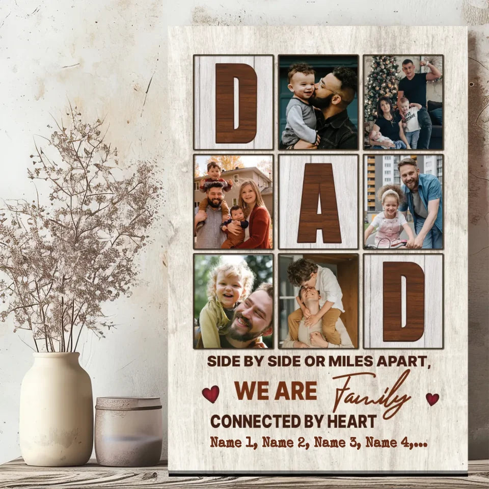 Customizable Family Canvas - Side by Side or Miles Apart, Connected by Heart