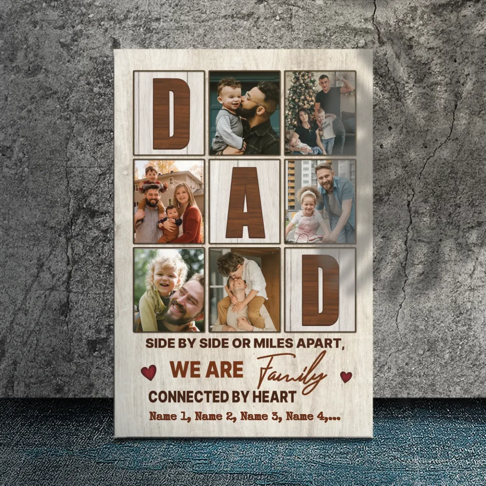 Customizable Family Canvas - Side by Side or Miles Apart, Connected by Heart