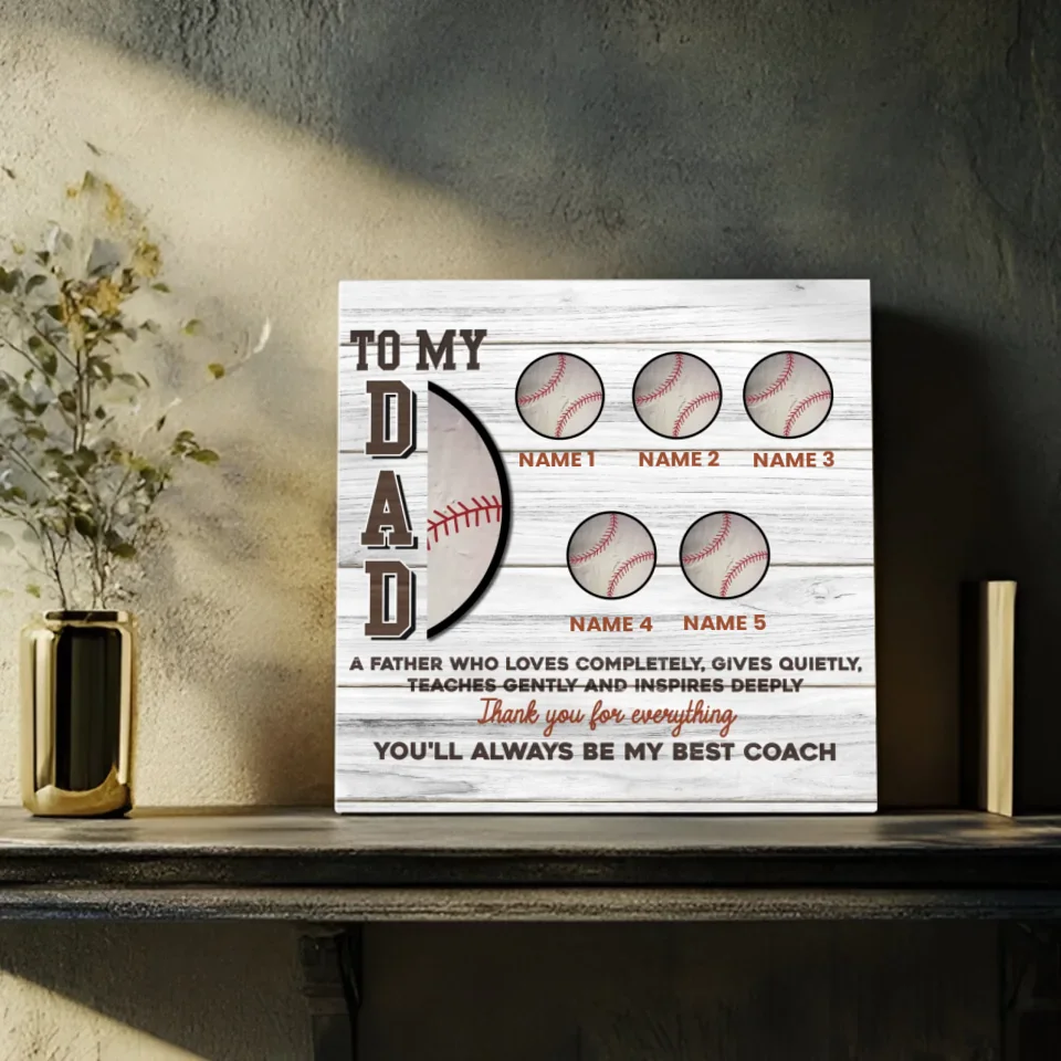 Custom Baseball-Themed Canvas for Dad – Personalized Gift with Kids' Names