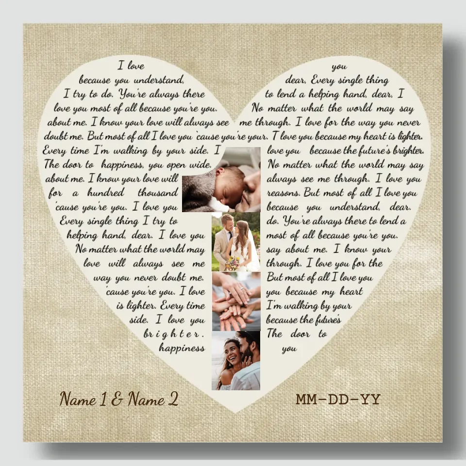 Personalized Heart-Shaped Love Letter Canvas - Gift for Couples | 89Prints