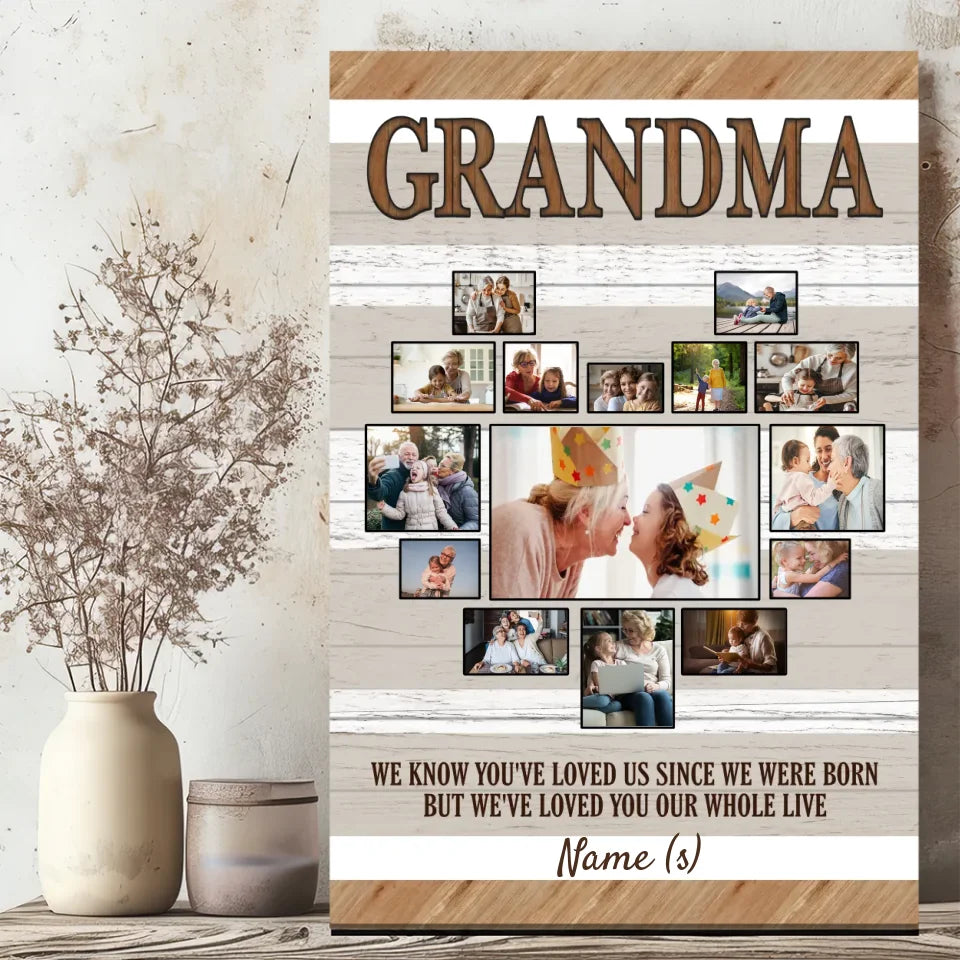Custom Canvas for Grandma – Heart-Shaped Photo Collage with a Loving Message