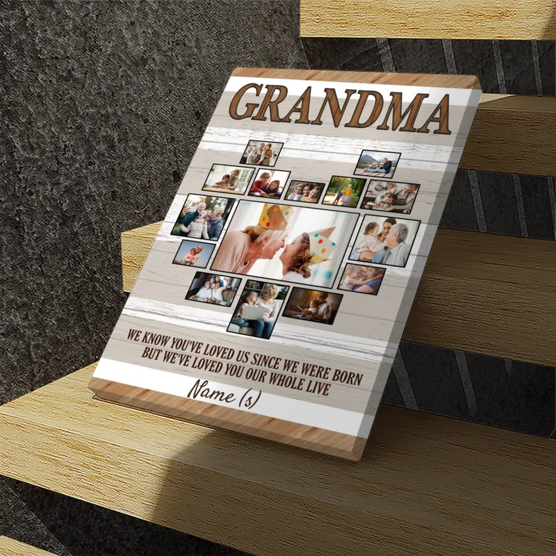 Custom Canvas for Grandma – Heart-Shaped Photo Collage with a Loving Message