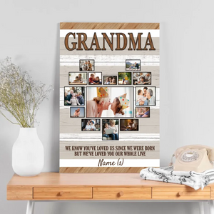 Custom Canvas for Grandma – Heart-Shaped Photo Collage with a Loving Message