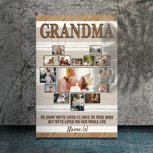 Custom Canvas for Grandma – Heart-Shaped Photo Collage with a Loving Message