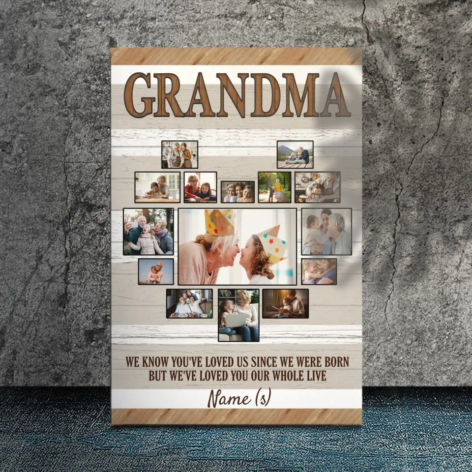 Custom Canvas for Grandma – Heart-Shaped Photo Collage with a Loving Message