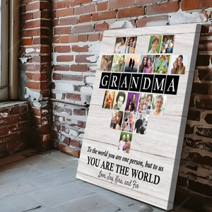 Personalized Heart-Shaped Photo Canvas for Grandma – You Are the World