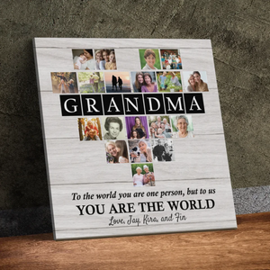 Personalized Heart-Shaped Photo Canvas for Grandma – You Are the World