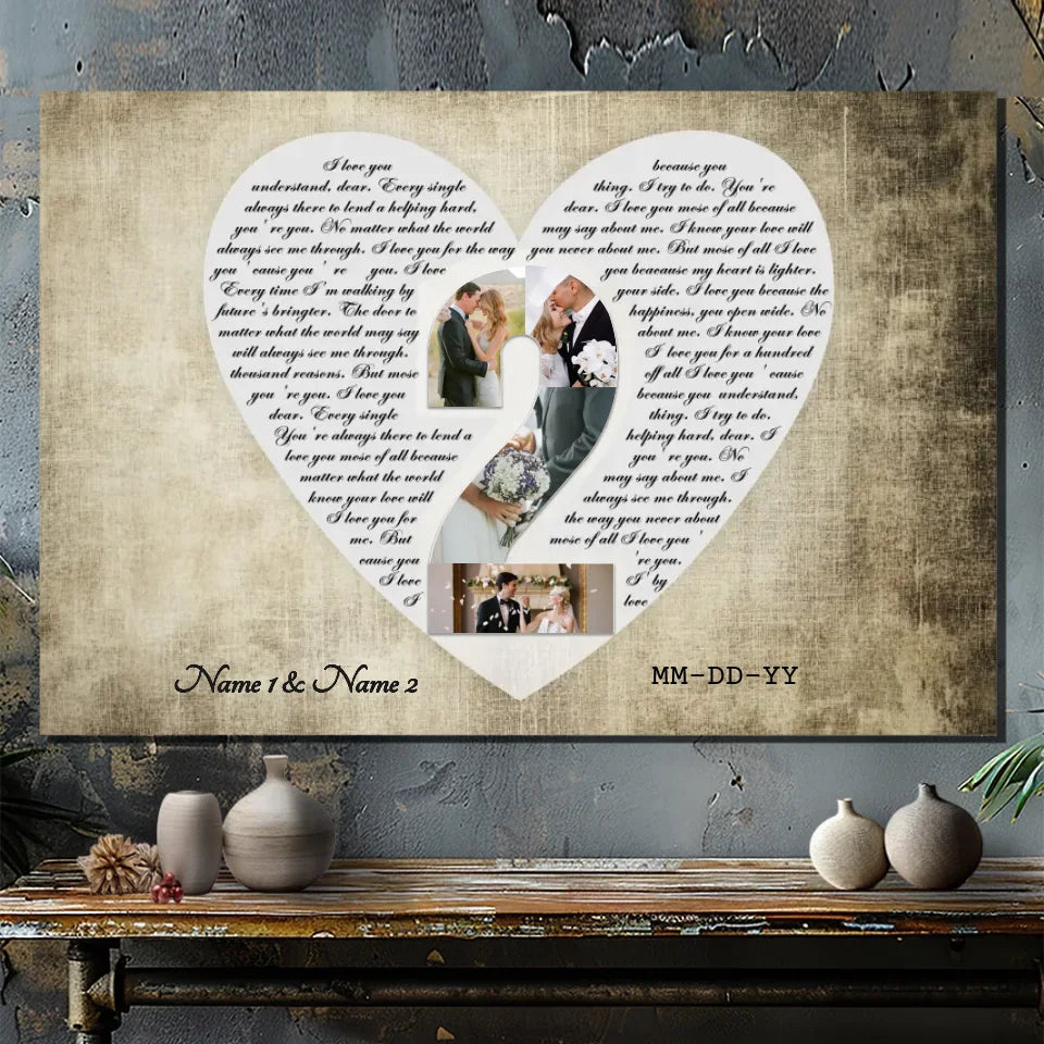 Custom Heart-Shaped Love Letter Canvas - Personalized Couple's Keepsake