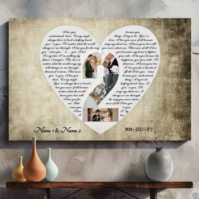 Custom Heart-Shaped Love Letter Canvas - Personalized Couple's Keepsake