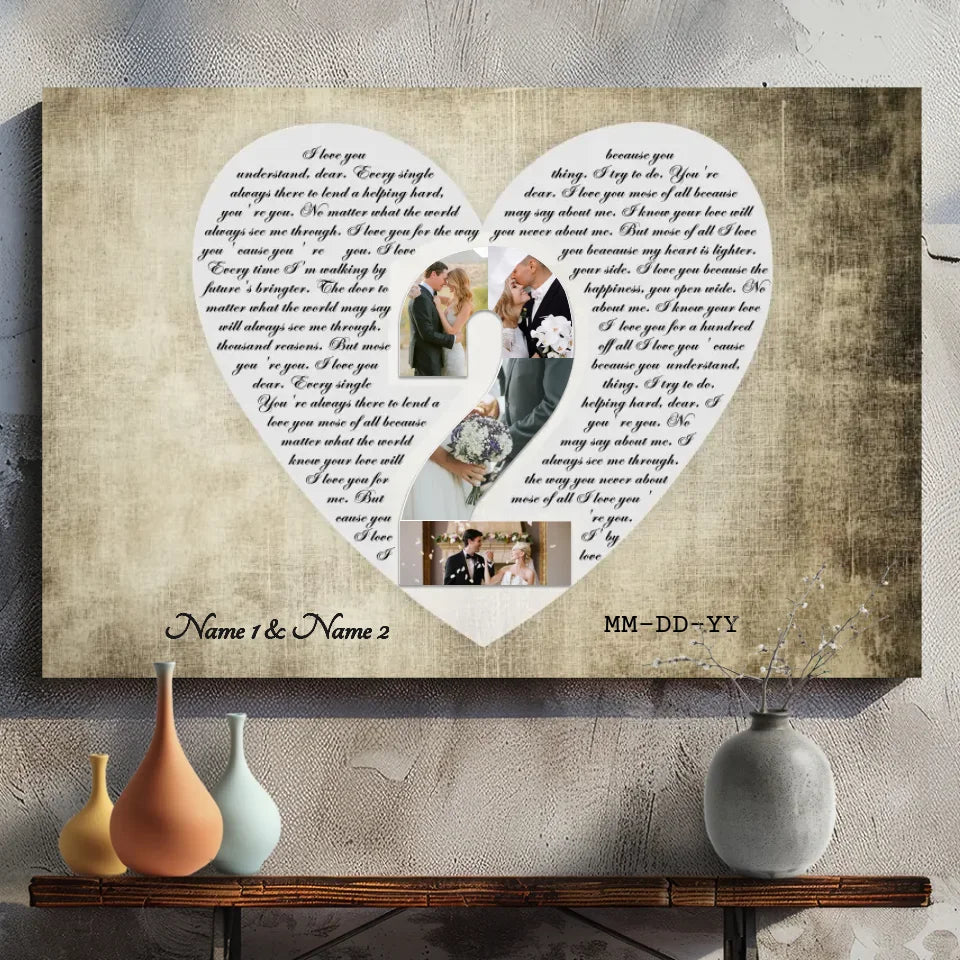 Custom Heart-Shaped Love Letter Canvas - Personalized Couple's Keepsake