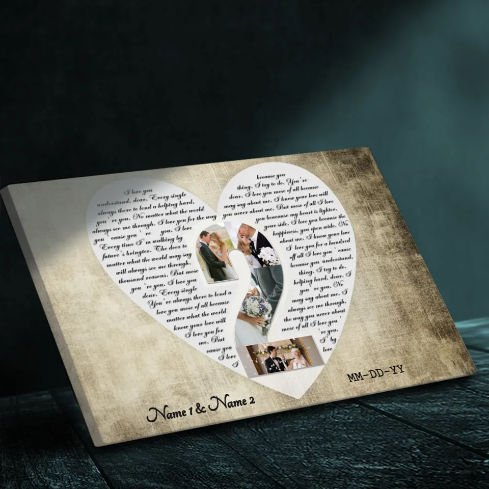Custom Heart-Shaped Love Letter Canvas - Personalized Couple's Keepsake
