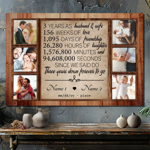 Personalized 3rd Anniversary Canvas - Custom Name & 6 Photo Collage for Couples