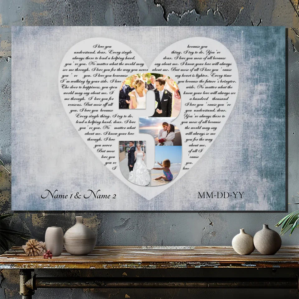 3rd Anniversary Custom Canvas - Personalized 4-Photo Collage with Names