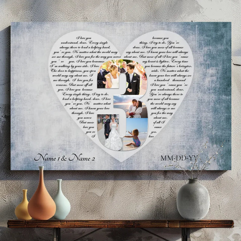 3rd Anniversary Custom Canvas - Personalized 4-Photo Collage with Names