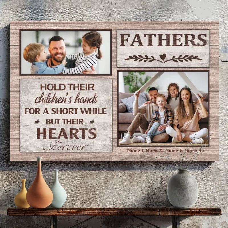 Custom Dad Canvas Painting - Dad Holding Hands For A Moment, Heart Forever