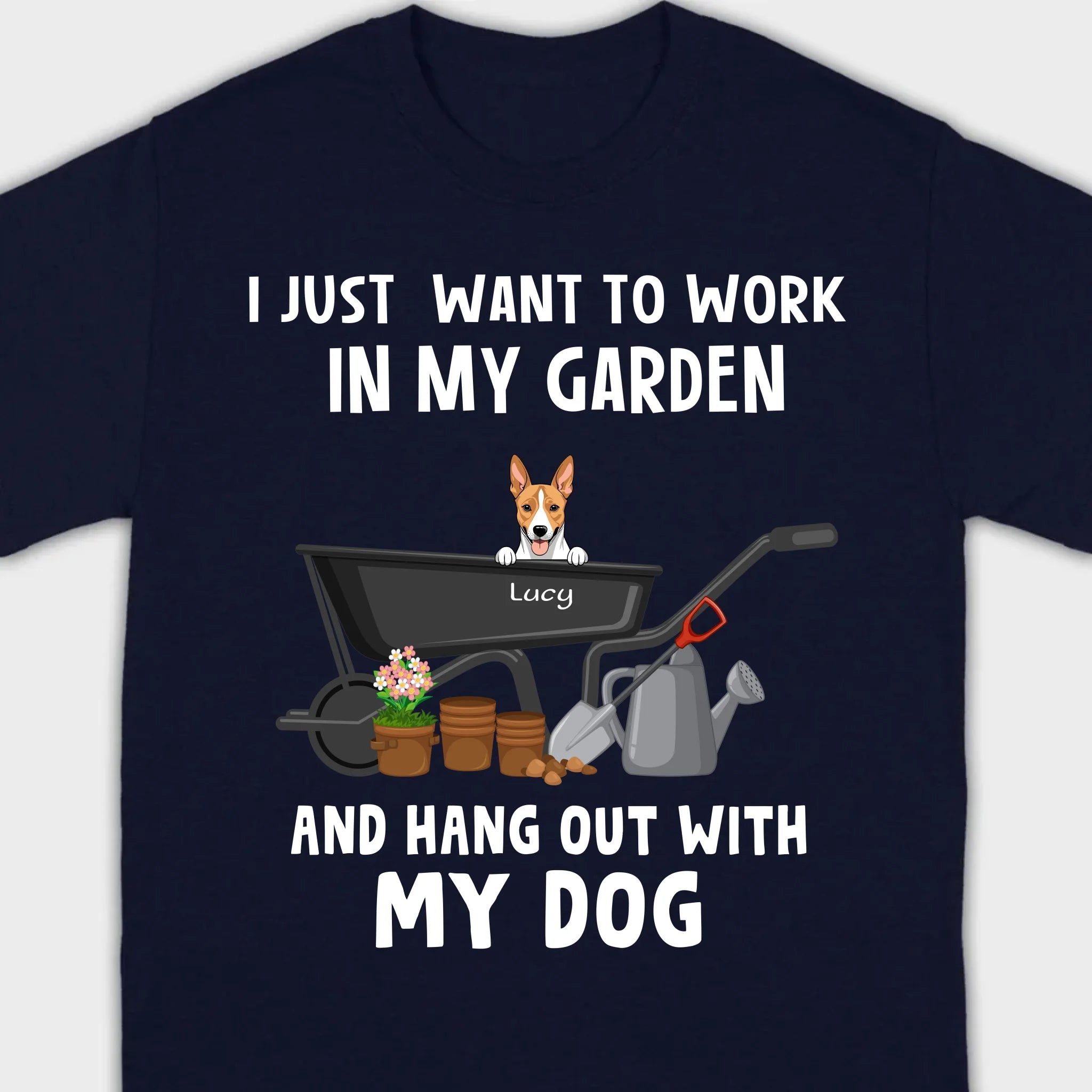 89Prints Custom Dog T-Shirt - 'Work in My Garden and Hang Out with My Dogs!'