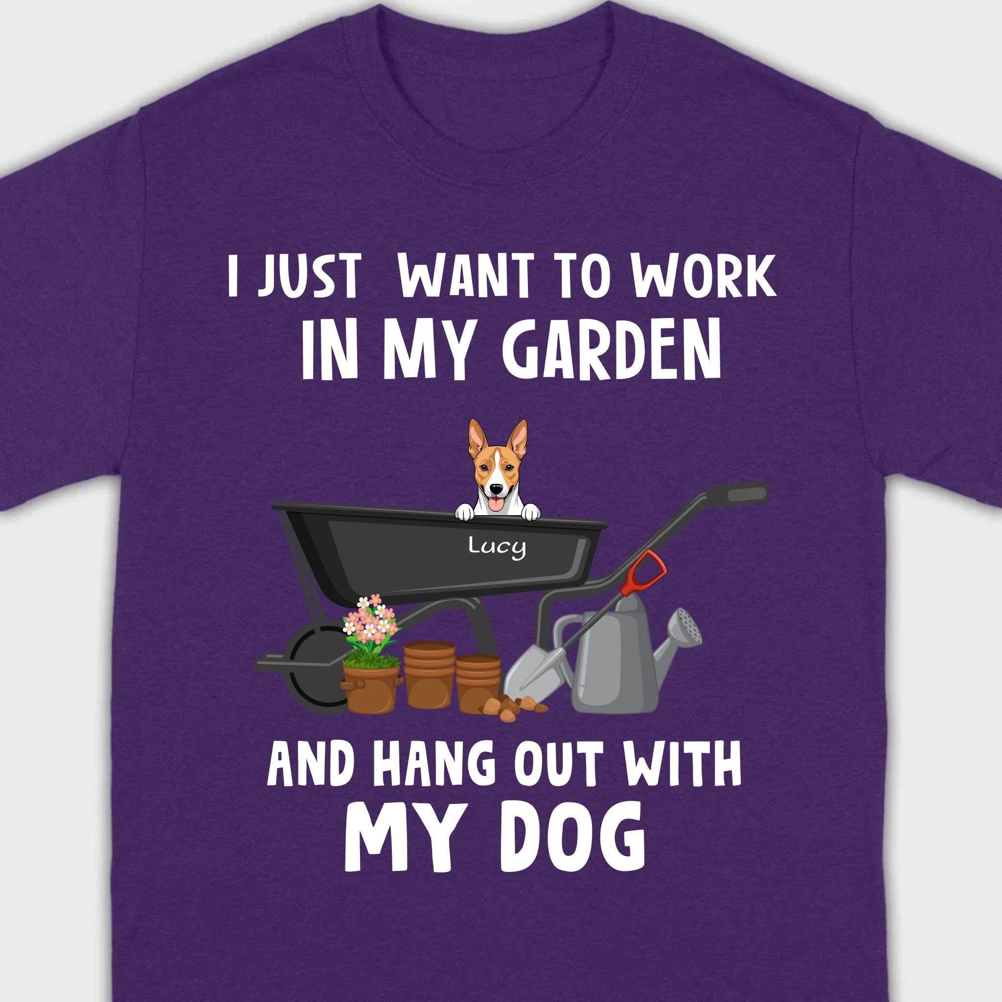 89Prints Custom Dog T-Shirt - 'Work in My Garden and Hang Out with My Dogs!'