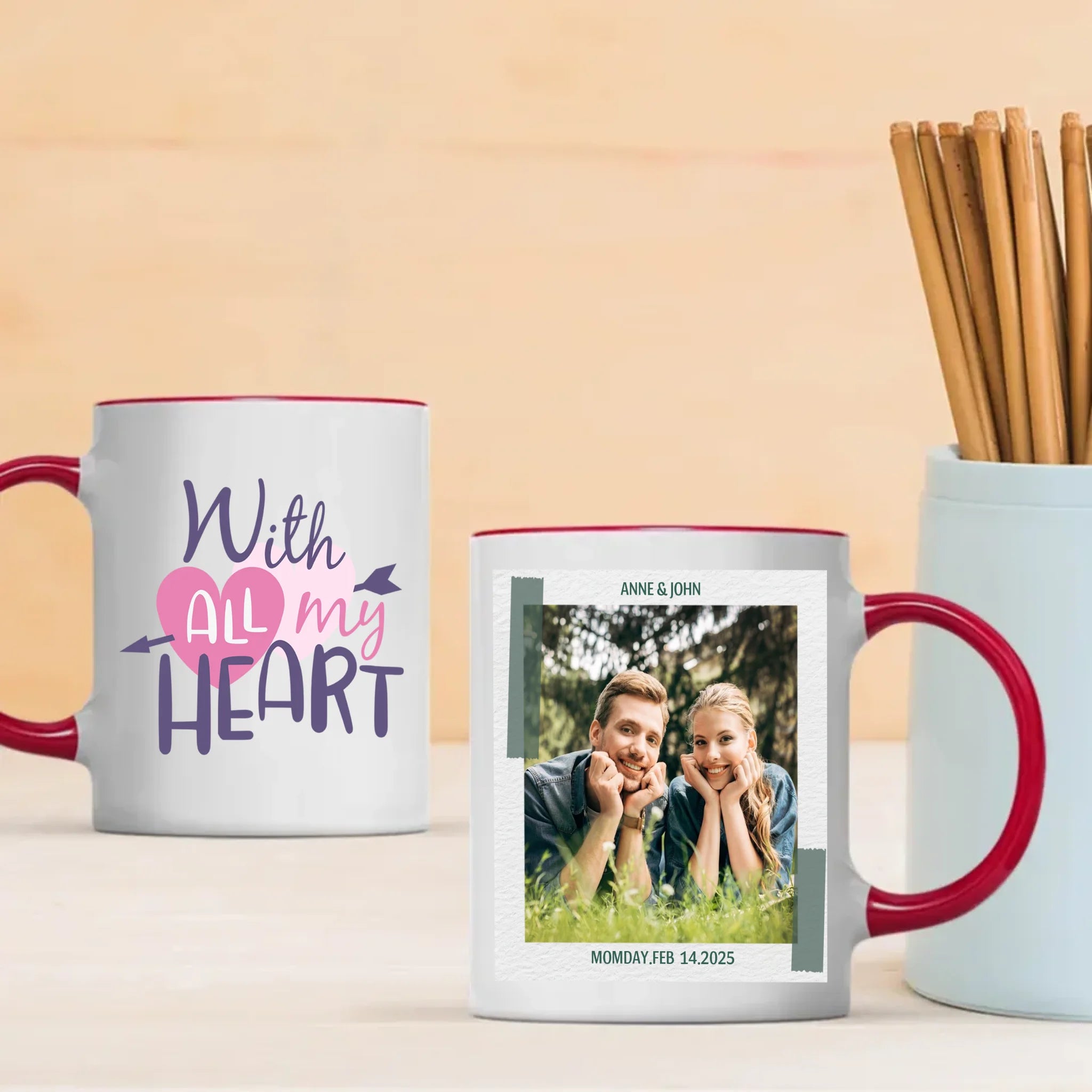 With All My Heart Custom Photo Mugs for Couples in Love A Perfect Personalized Gift