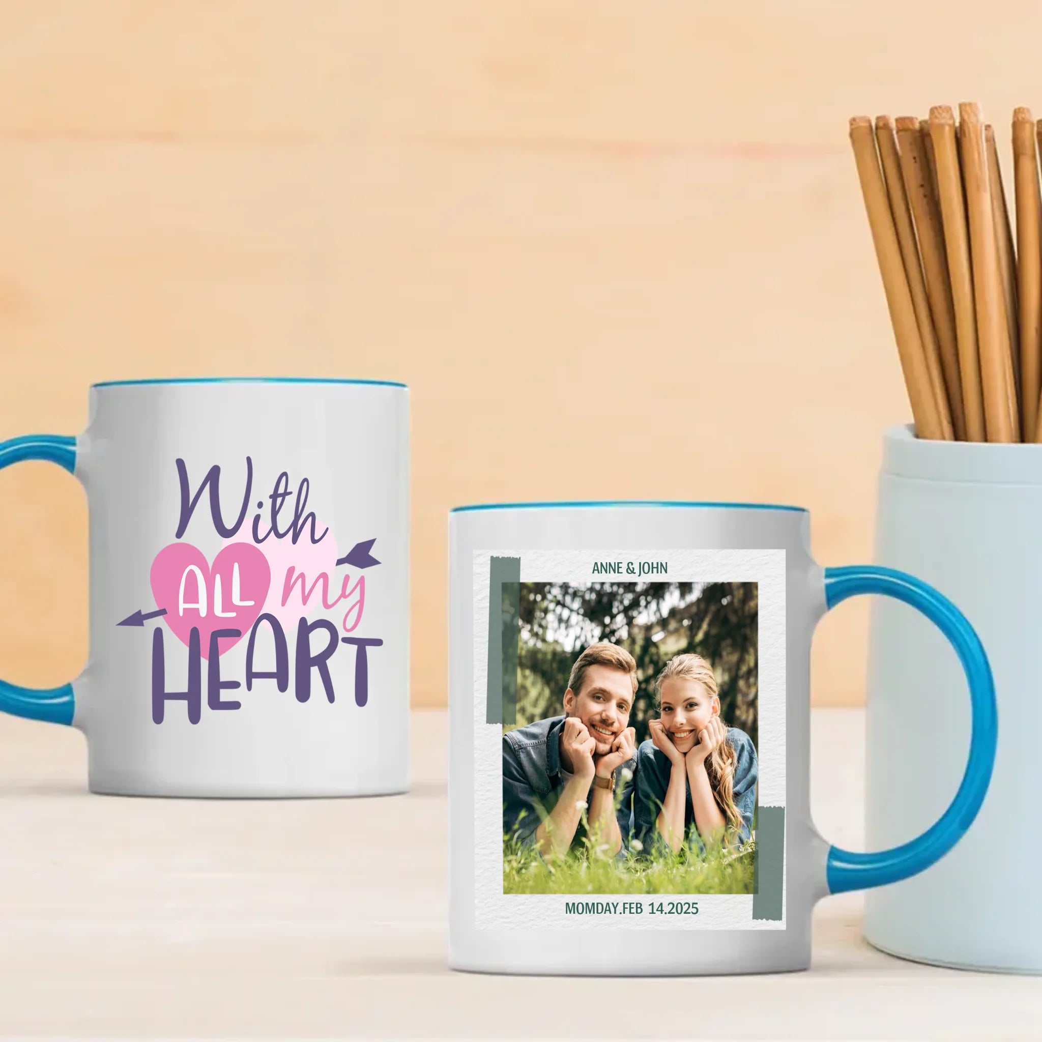 With All My Heart Custom Photo Mugs for Couples in Love A Perfect Personalized Gift