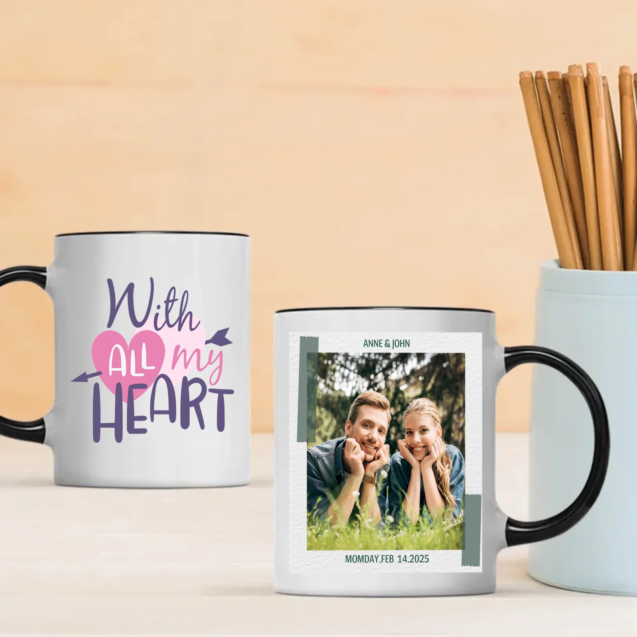 With All My Heart Custom Photo Mugs for Couples in Love A Perfect Personalized Gift