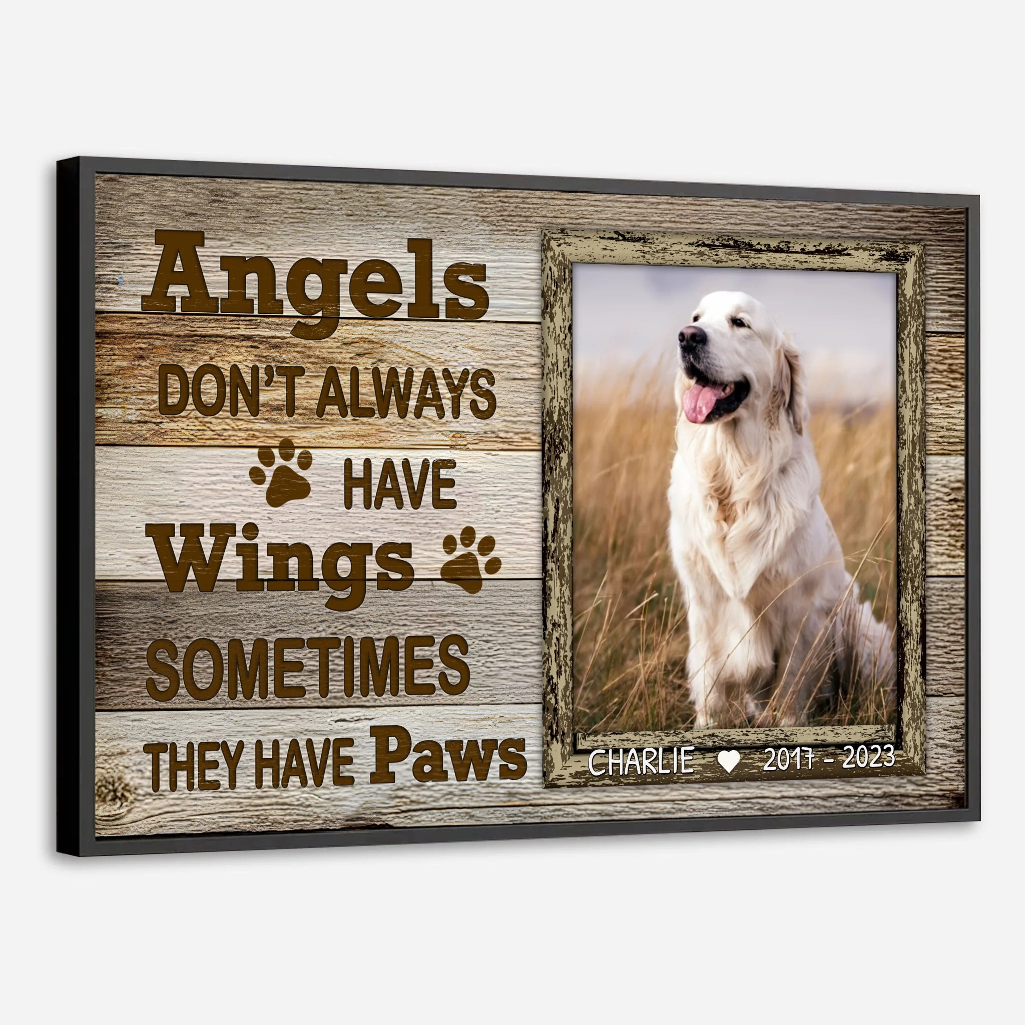 89Prints-Custom Dog Memorial Poster – 'Angels Have Paws' Personalized with Name and Dates