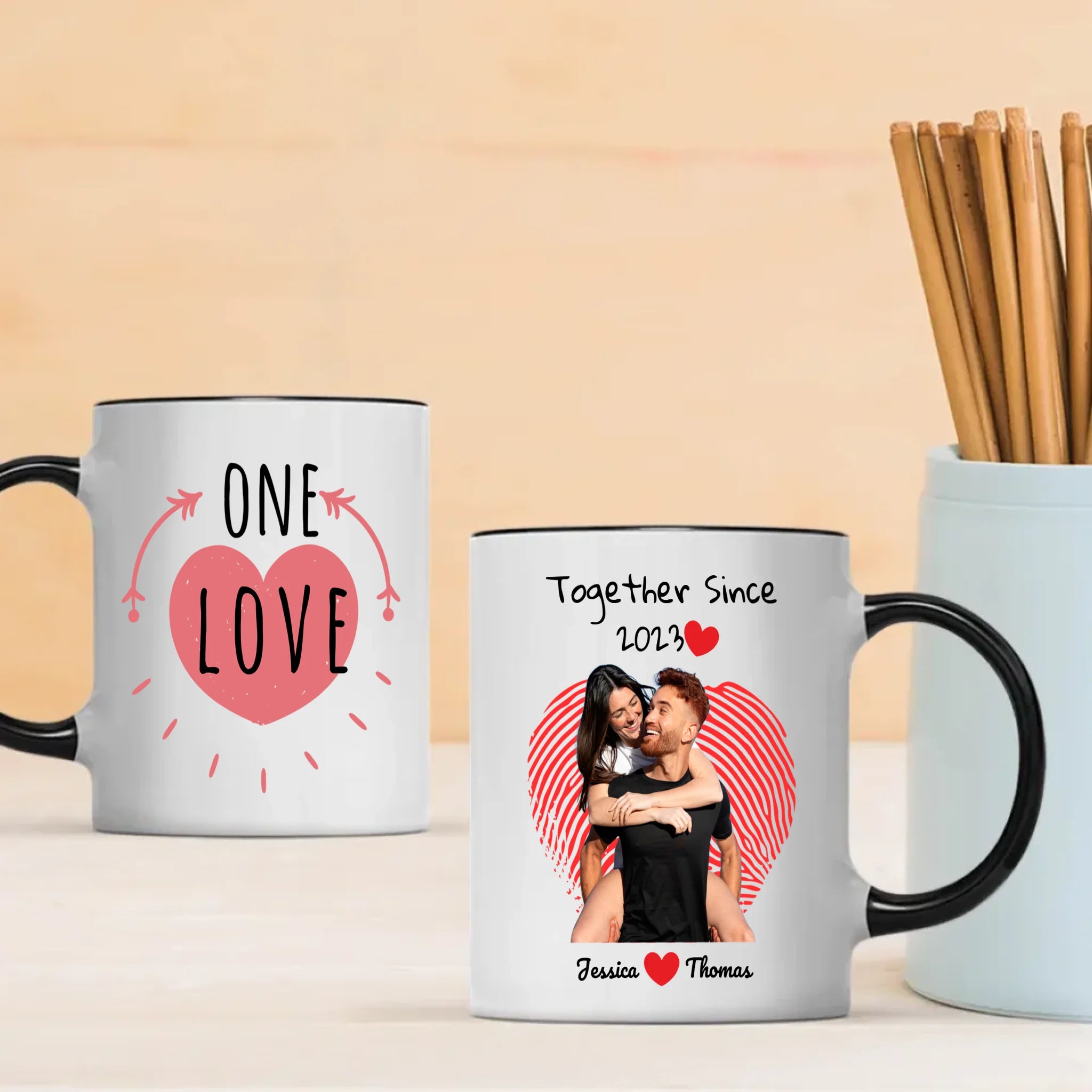 One Love and Together Since Couple Photo Mug A Custom Romantic Gift for Couples  -  89Ptints