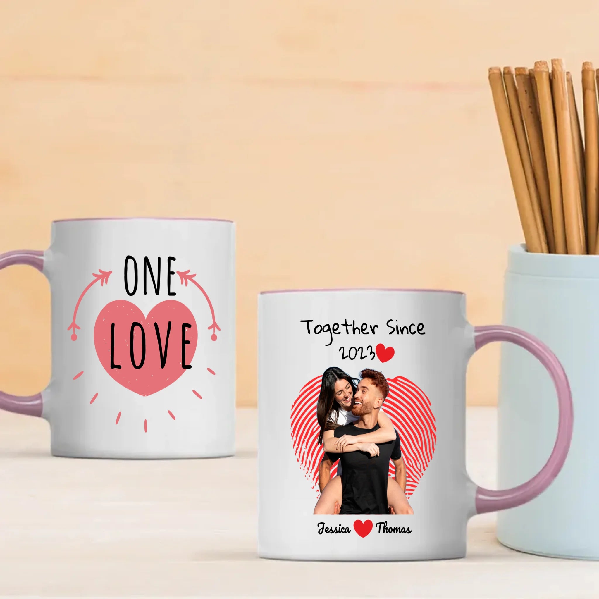 One Love and Together Since Couple Photo Mug A Custom Romantic Gift for Couples  -  89Ptints