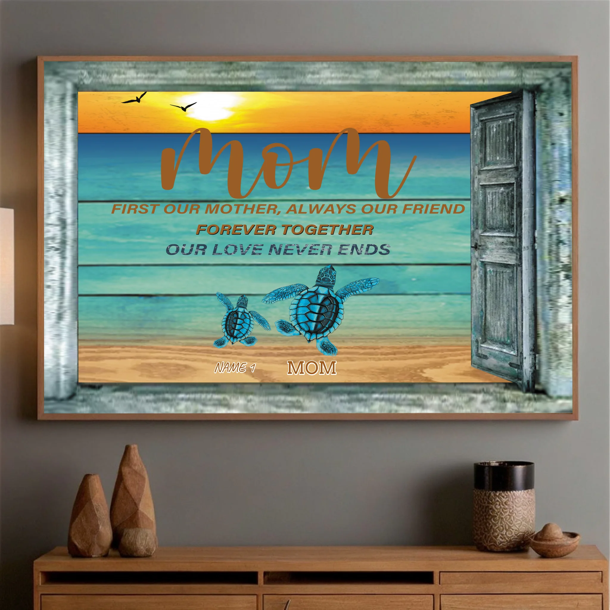 Celebrate a Mother’s Ocean-Like Love – Custom Turtle Poster Gift for Her - 89Prints