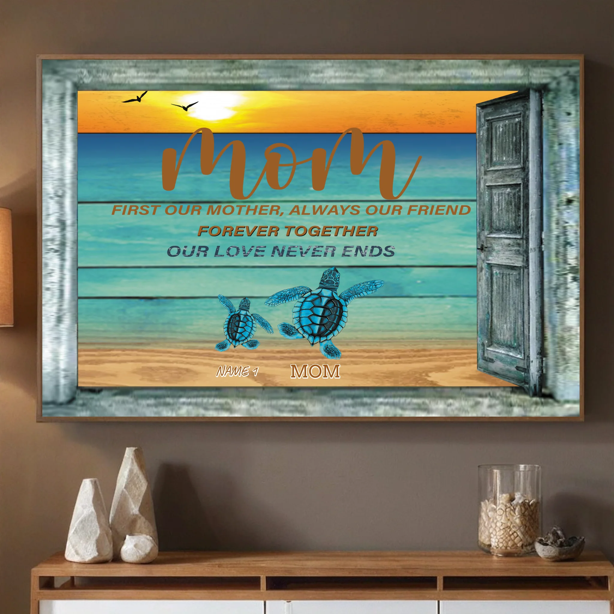 Celebrate a Mother’s Ocean-Like Love – Custom Turtle Poster Gift for Her - 89Prints
