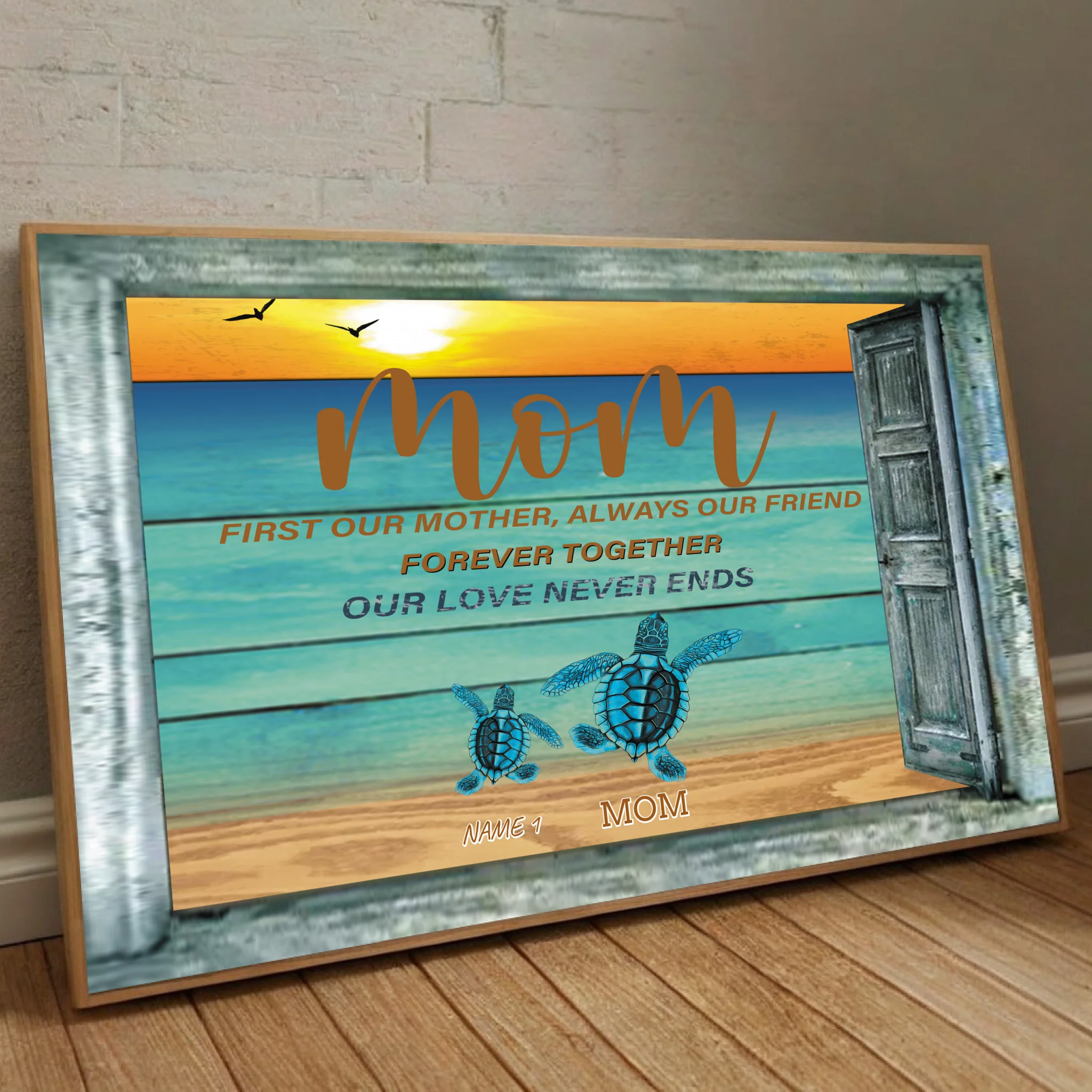 Celebrate a Mother’s Ocean-Like Love – Custom Turtle Poster Gift for Her - 89Prints