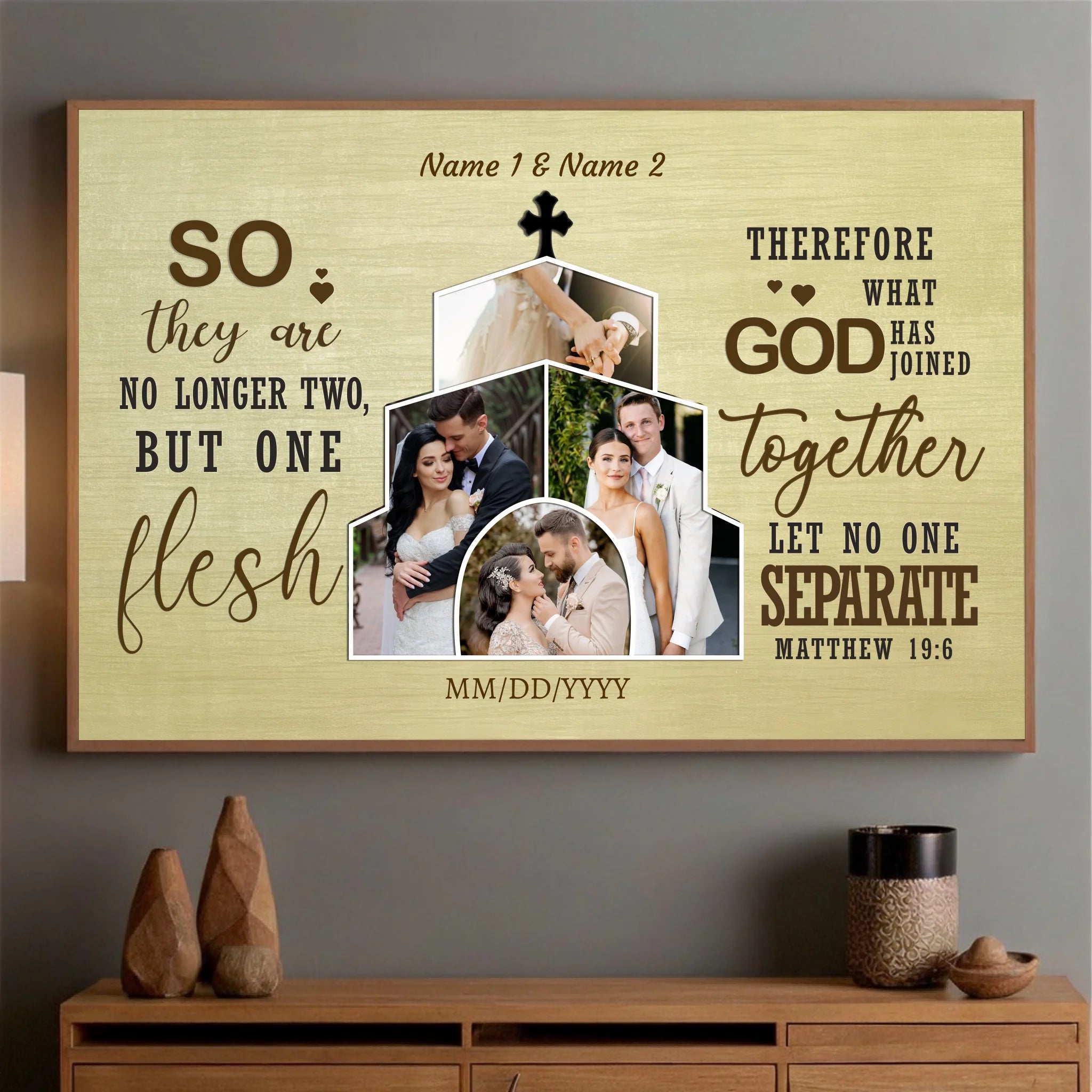 So They Are No Longer Two, But One Flesh – A Personalized Christian Wedding Poster - 89Prints
