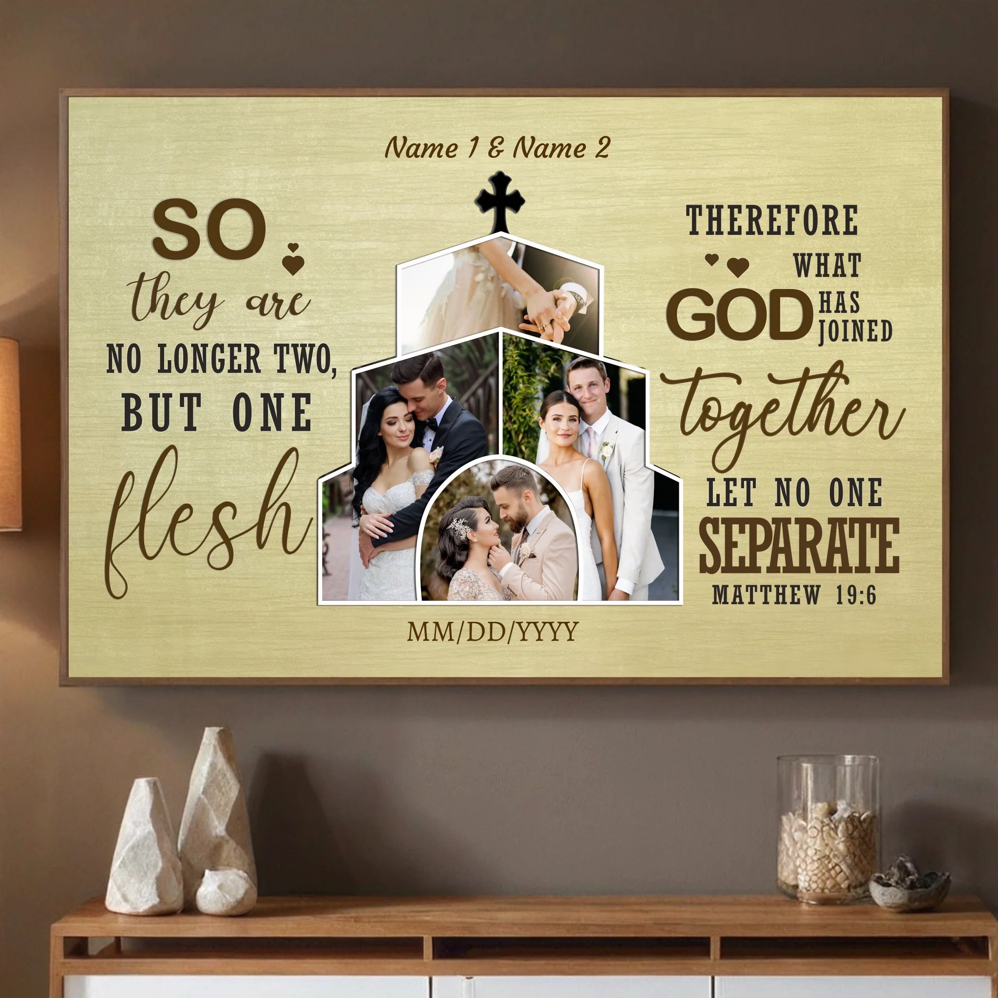 So They Are No Longer Two, But One Flesh – A Personalized Christian Wedding Poster - 89Prints