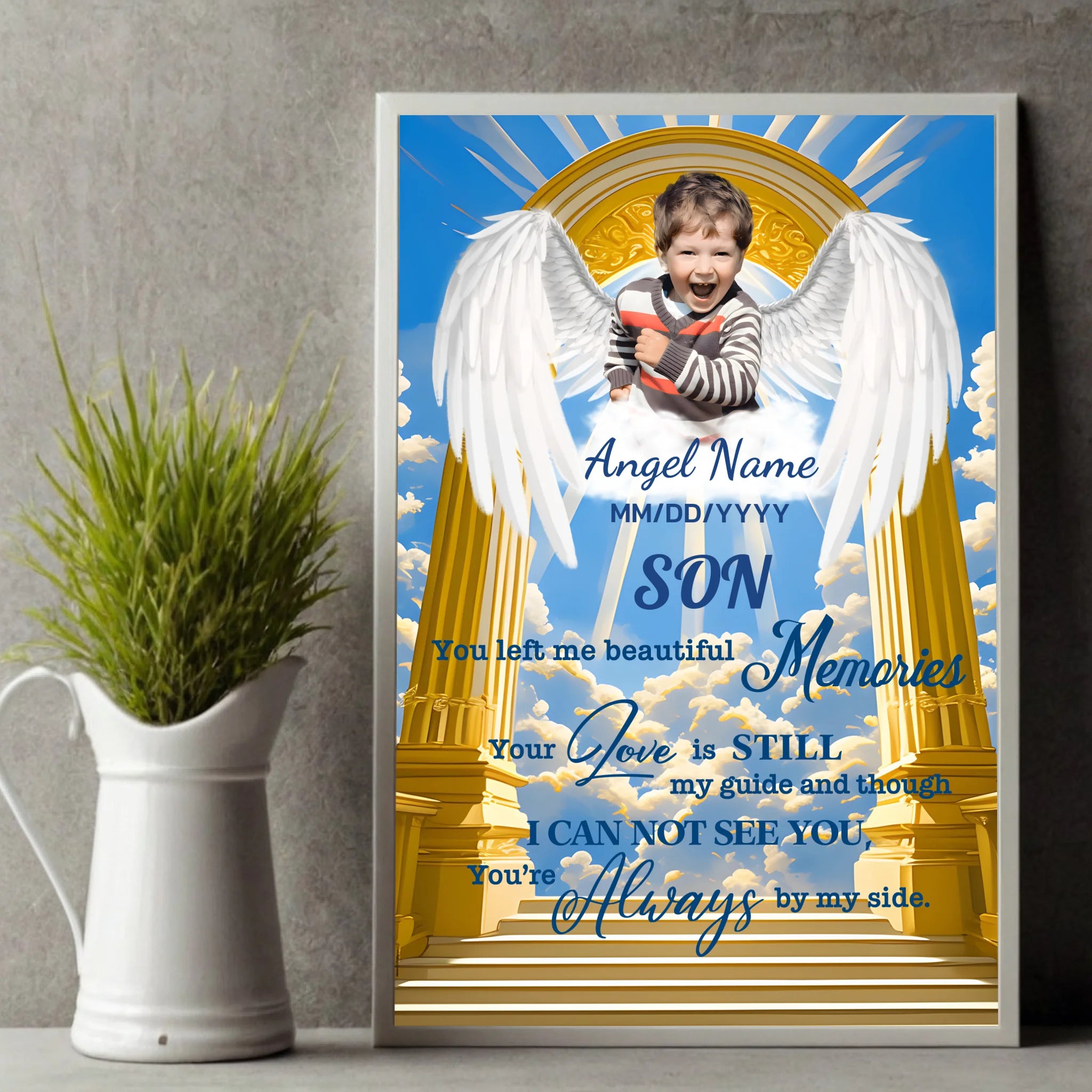Custom Angel Wings Memorial Poster for Son – Beautiful Tribute in Heaven's Gate Design - 89Prints