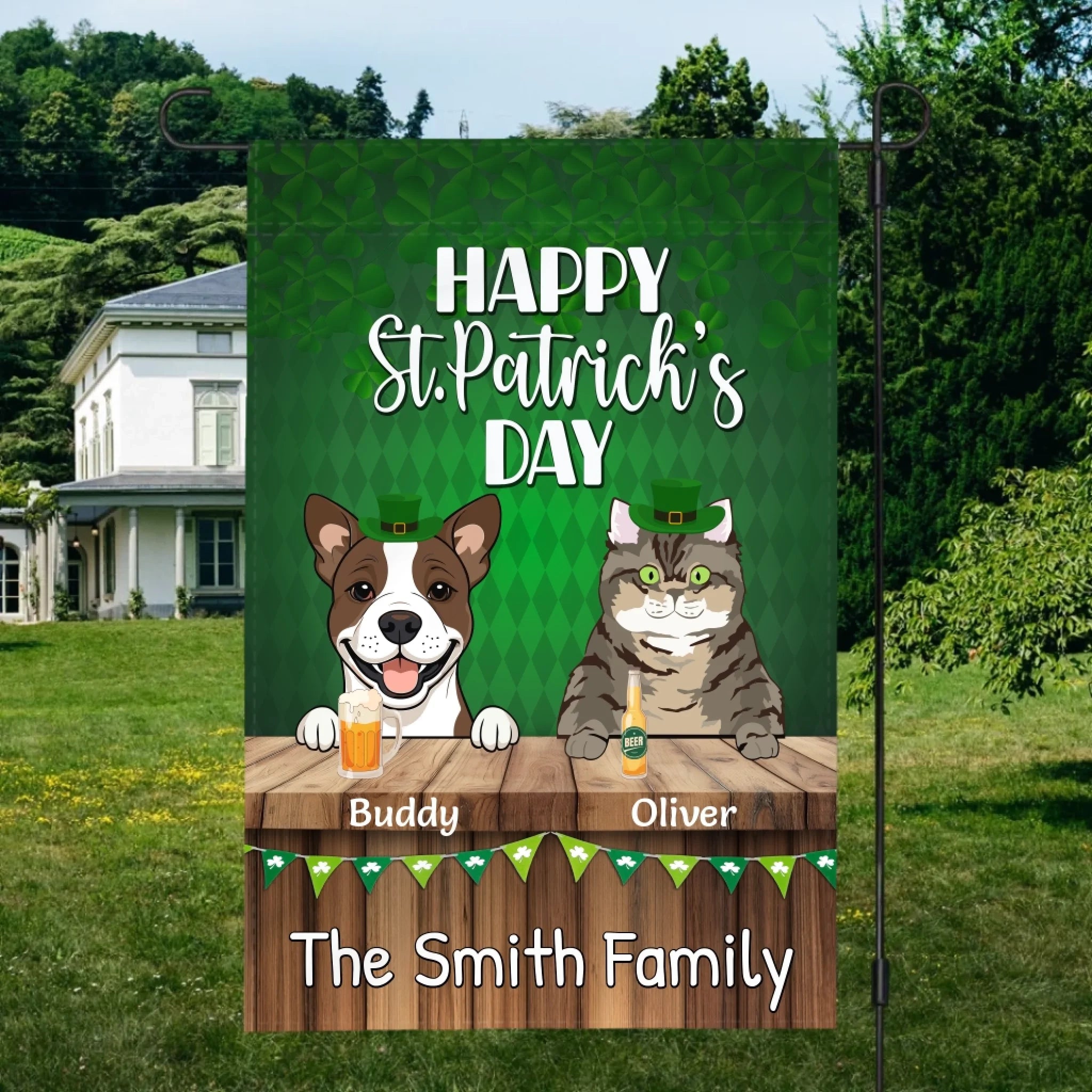 Custom St. Patrick's Day Dog Flag – Personalized Icons & Names | 89Prints