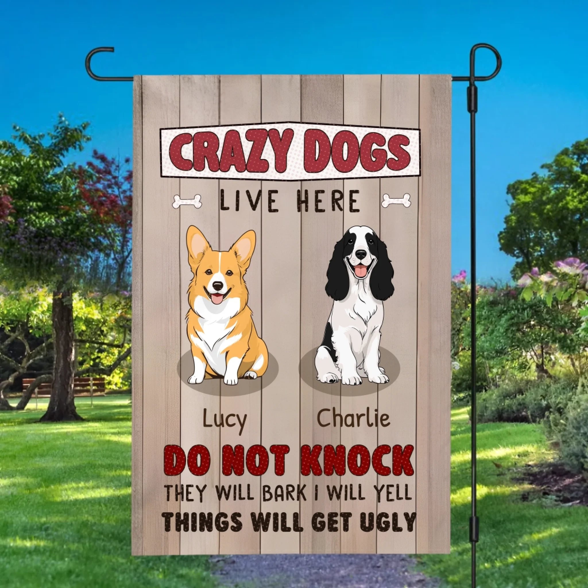 Personalize with Your Dogs’ Names at 89Prints | Crazy Dogs Live Here Flag