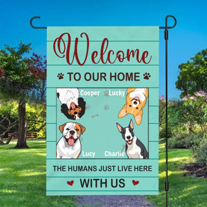 Welcome to Our Home Dog Flag – Custom Names & Icons by 89Prints