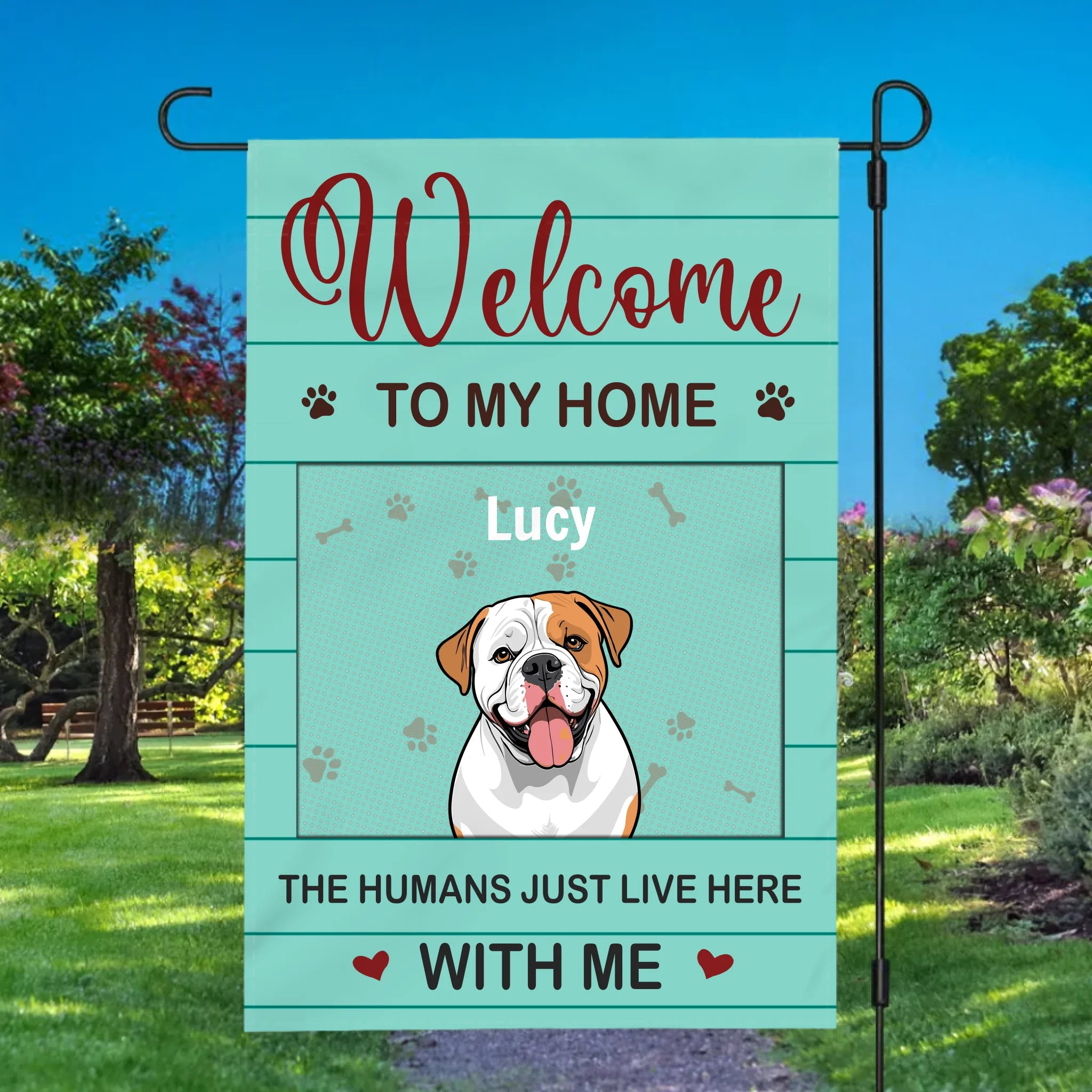 Welcome to Our Home Dog Flag – Custom Names & Icons by 89Prints