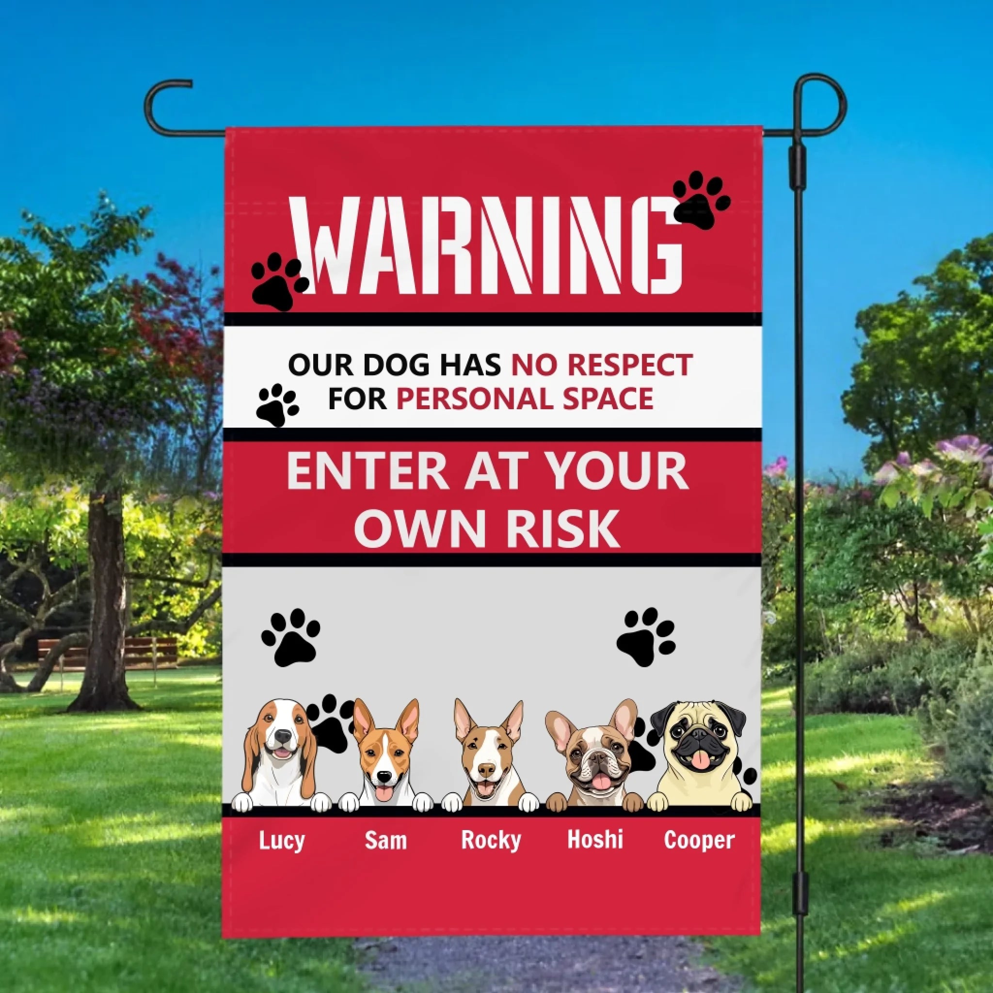 Personalized Dog Flag Warning Sign – Choose from Dog Icons by 89Prints